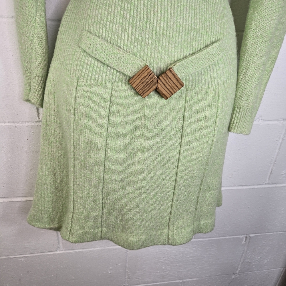 Vintage 70s Light Green Knit Sweater Dress, Mod GoGo Acrylic, Belted - Picture 10 of 10